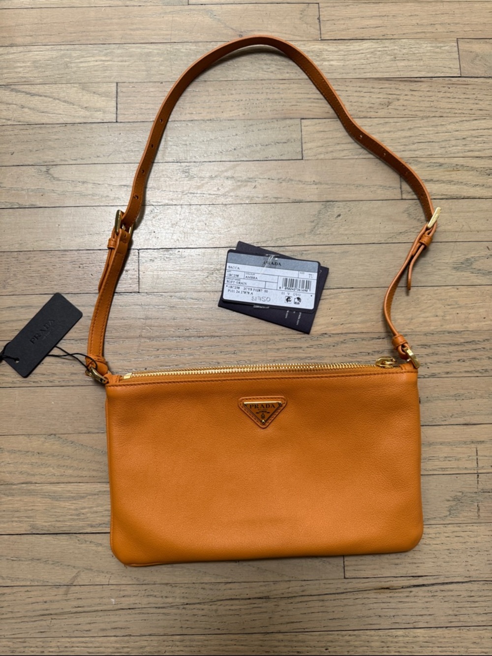 Authentic Prada orange brown gold small should bag purse pouch new with tags - Picture 6 of 12